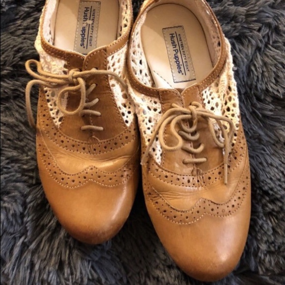 Faux Leather and Lace Oxford Flats Hush Puppies